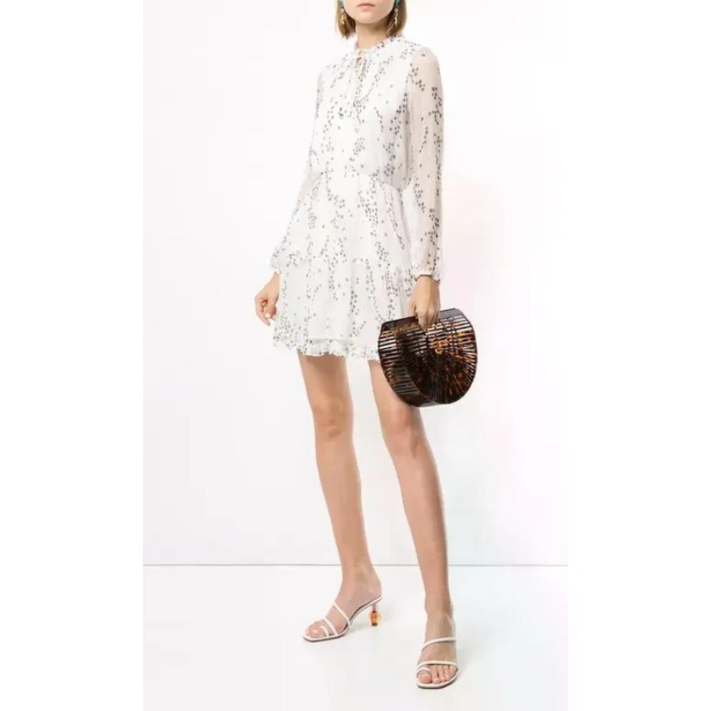 WE‎ ARE KINDRED elle printed mini dress Size 8 Silk Ruffle V-Neck NEW TINY FLAW